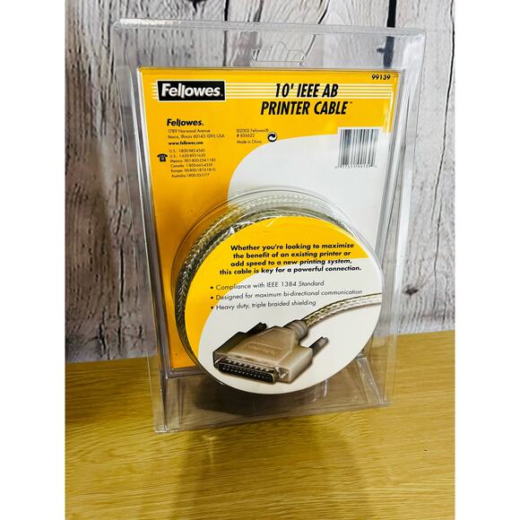 Fellowes 10FT IEEE Heavy Duty PRINTER CABLE STD (99139) NWT - Picture 2 of 3